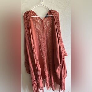 Max Edition Terracotta Open Knit Poncho